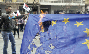 Several hundred Greek students tied to the Greek Communist Party yesterday protested in front of the Parliament"s building, against the support of Athens" government for the air strikes against Libya. Protesters burned the flag of the European Union. Similar protests occurred in Turkey - in front of the US Embassy in Ankara, , in Great Britain, Pakistan, Egypt, Italy, Philippines.