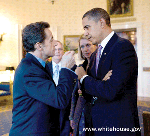 Nicolas Sarkozy, preşedintele francez (stânga), alături de omologul său american Barack Obama