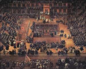 Proces al Inchiziţiei ţinut in Plaza Mayor în Madrid (pictura din 1683)