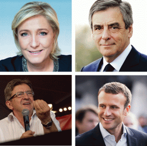  Marine Le Pen, Francois Fillon, Jean-Luc Melenchon şi Emmanuel Macron