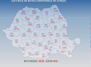 Harta locurilor de muncă dispobile la nivel naţional (Sursa foto: ANOFM)