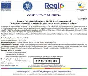 Semnarea Contractului de Finanţare nr. 7187/21.10.2021 pentru proiectul "Achiziţie de echipamente de ultimă generaţie pentru oferirea serviciilor inovative de publicitate"