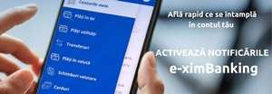 Exim Banca Românească lansează serviciul gratuit de notificări pentru utilizatorii de mobile banking