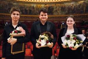 Winners of the Piano Section at the 2024 George Enescu International Competition (Evgeny Konnov, Roman Lopatynskyi, Tatiana Dorokhova) 