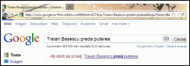 "Traian Băsescu predă puterea", Google se opune