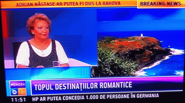 Involuntary sarcasm. In a B1 TV show broadcasted yesterday, at the bottom of the screen, the strip said "The top most romantic destination", and the top strip said "Adrian Năstase may be taken to the Rahova penitentiary".