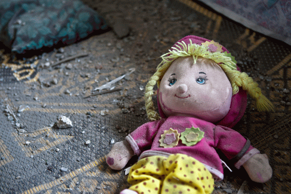 A doll is seen on the floor of a house destroyed in an Israeli airstrike in Gaza City, on Nov. 18, 2012. As of Sunday evening, the number of Palestinians killed by the Israeli attacks in Gaza has climbed to 70, including 20 children, eight women and nine old men, with more than 600 others injured.