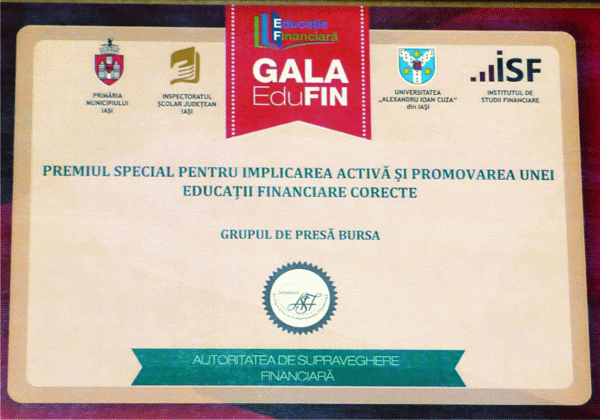 Ziarul "BURSA", premiat de ASF, la Gala EduFin