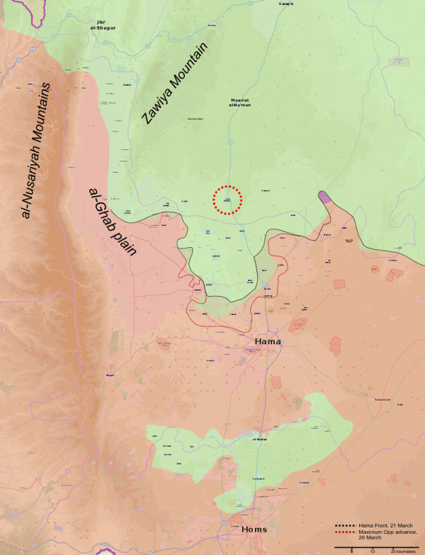 Harta primelor linii din Hama în momentul atacului la Khan Shaykhun din 2017 (Sursa foto: Wikipedia)