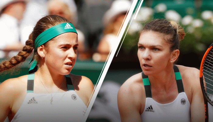 Jelena Ostapenko şi Simona Halep (Sursa foto: Rolandgarros.com)