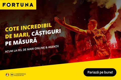 De-acum ai cote de vis, să te simţi ca-n Paradis. La Fortuna ai cote incredibil de mari, în agenţii şi online. Pe bune!