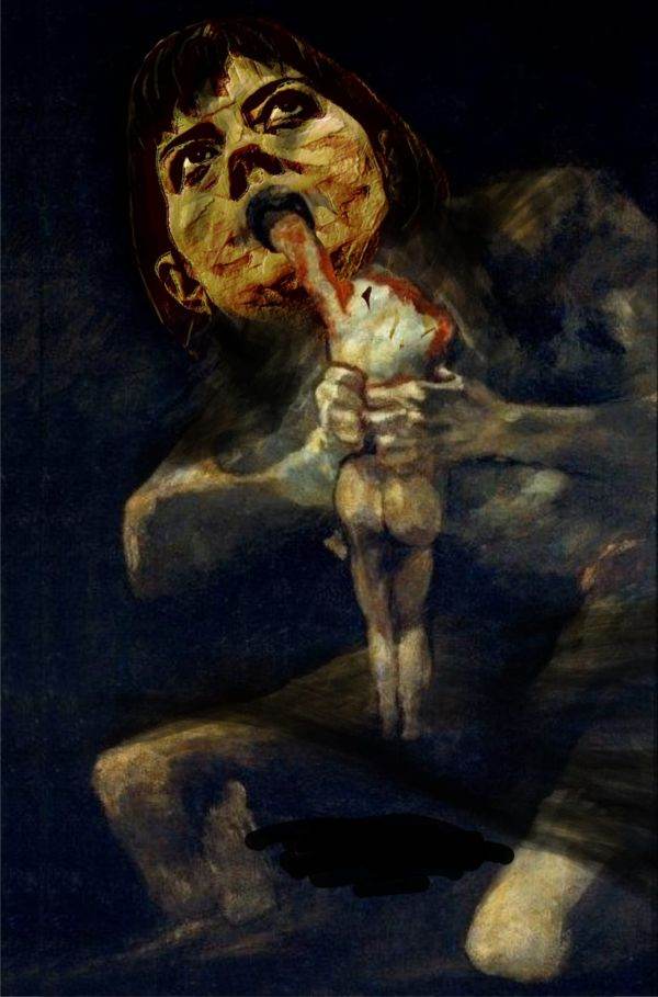 Parafrază după "Saturn devorându-şi fiul" (1820-1823), Francisco de Goya. Ilustraţie de MAKE