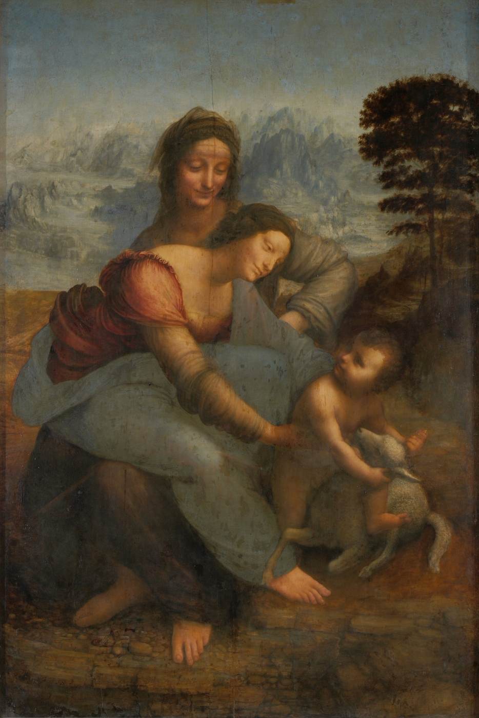 "Fecioara cu Pruncul şi Sfânta Ana" (1500 - 1513) de Leonardo da Vinci (1452-1519), Luvru; în tablou este evidentă folosirea tehnicii de sfumato, termen folosit pentru prima dată de Leonardo da Vinci, desemnând suprapunerea de multiple straturi translucide de culoare ce sunt aplicate în tuşă extrem de subţire, asemănătoare tuşei de culoare folosită în acuarelă, pentru a reda senzaţia de formă, volum şi adâncime. Astfel, a creat o atmosferă misterioasă şi profundă, în special în jurul feţei Fecioarei Maria şi a Sfintei Ana. Această tehnică este evidentă în mod special în zonele unde se întâlnesc marginile hainelor sau ale chipurilor, creând un efect de fum sau ceaţă care îi conferă operei sale un aer mistic şi enigmatic.