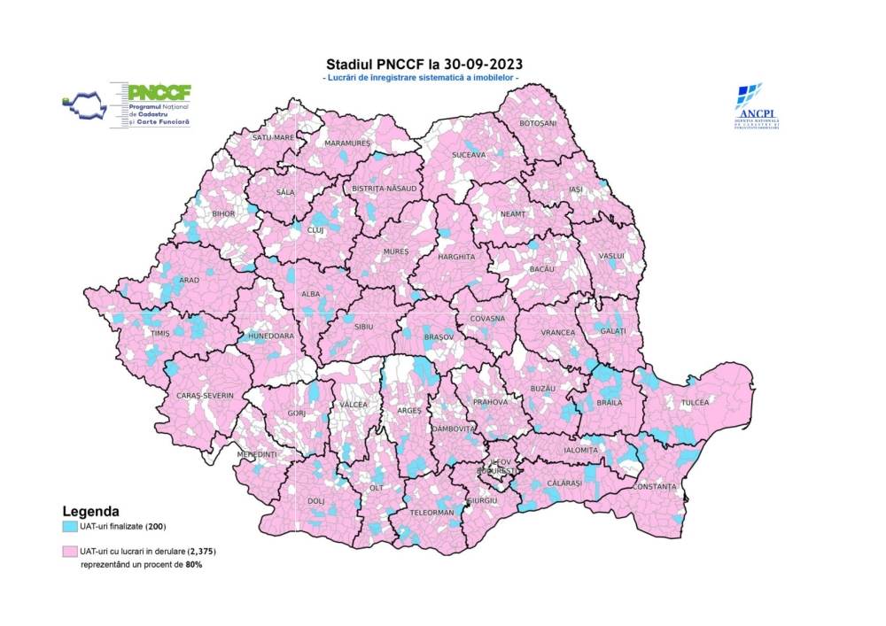 ANCPI: Lucrări de cadastru cu fonduri europene în 478 de comune