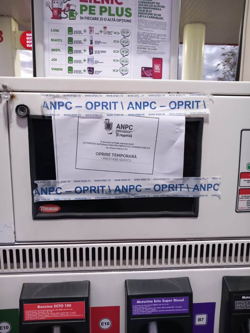 ANPC a suspendat temporar prestarea de servicii a Lukoil Ciolpani