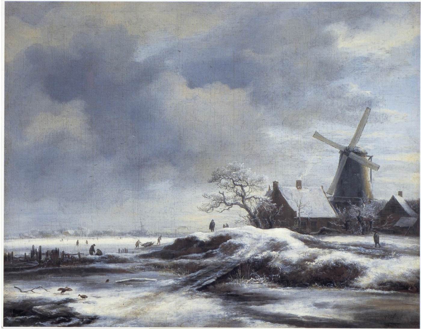 Jacob van Ruisdael (1628-1682) - "Peisaj de iarnă cu o moară" (cca. 1670) | Sursa: https://commons.wikimedia.org/wiki/File:Jacob_van_Ruisdael_-_Winter_Landscape_with_a_Windmill.jpg