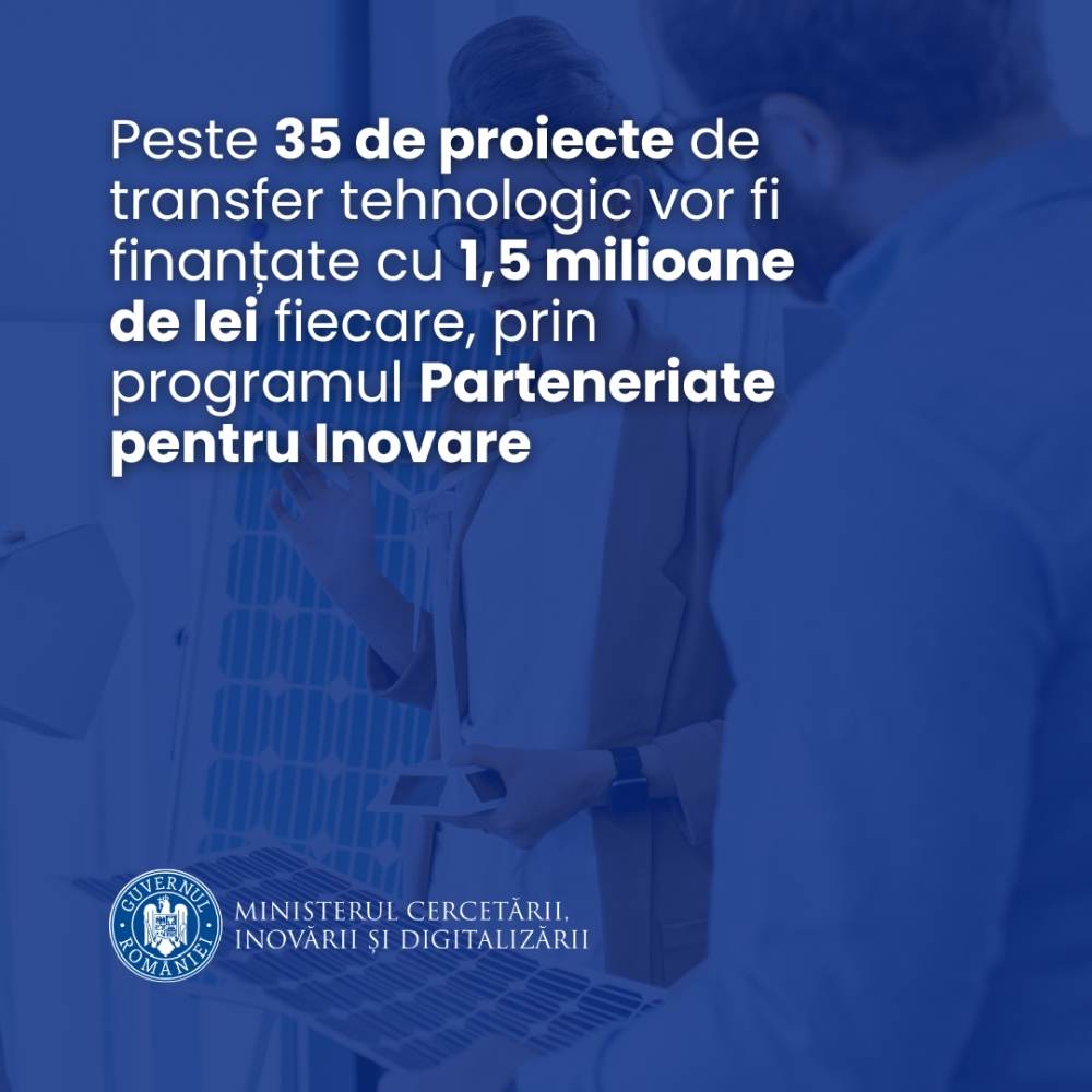 MCID: "Peste 35 de proiecte de transfer tehnologic vor fi finanţate cu 1,5 milioane de lei fiecare"