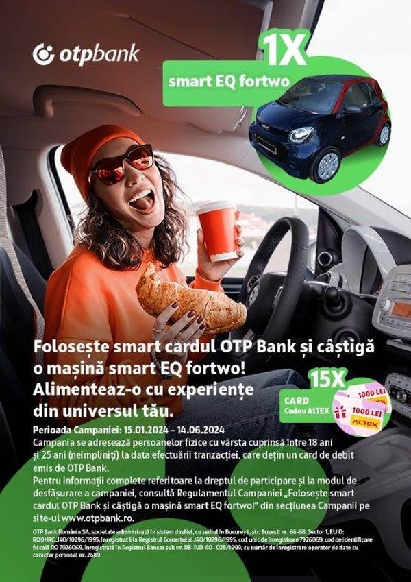 OTP Bank România lansează campania "Foloseşte smart cardul OTP Bank şi câştigă o maşină smart EQ fortwo!"