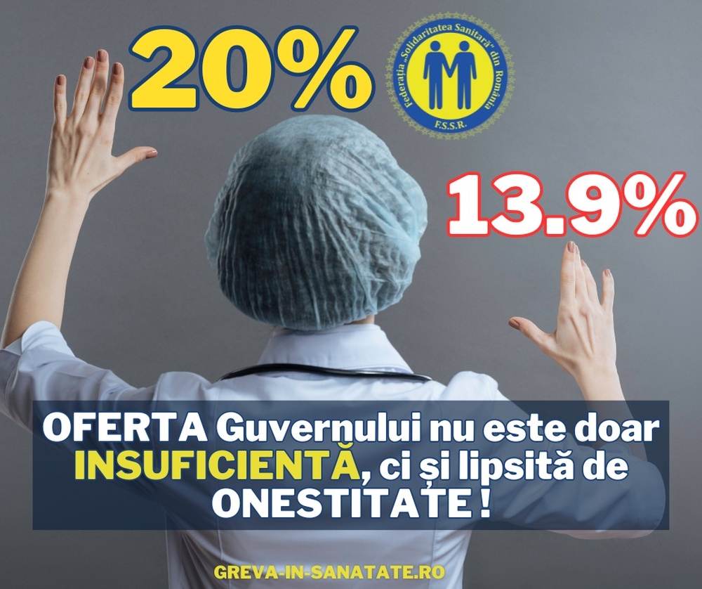 Federaţia Solidaritatea Sanitară: "Oferta Guvernului nu este doar insuficientă, ci şi lipsită de onestitate"