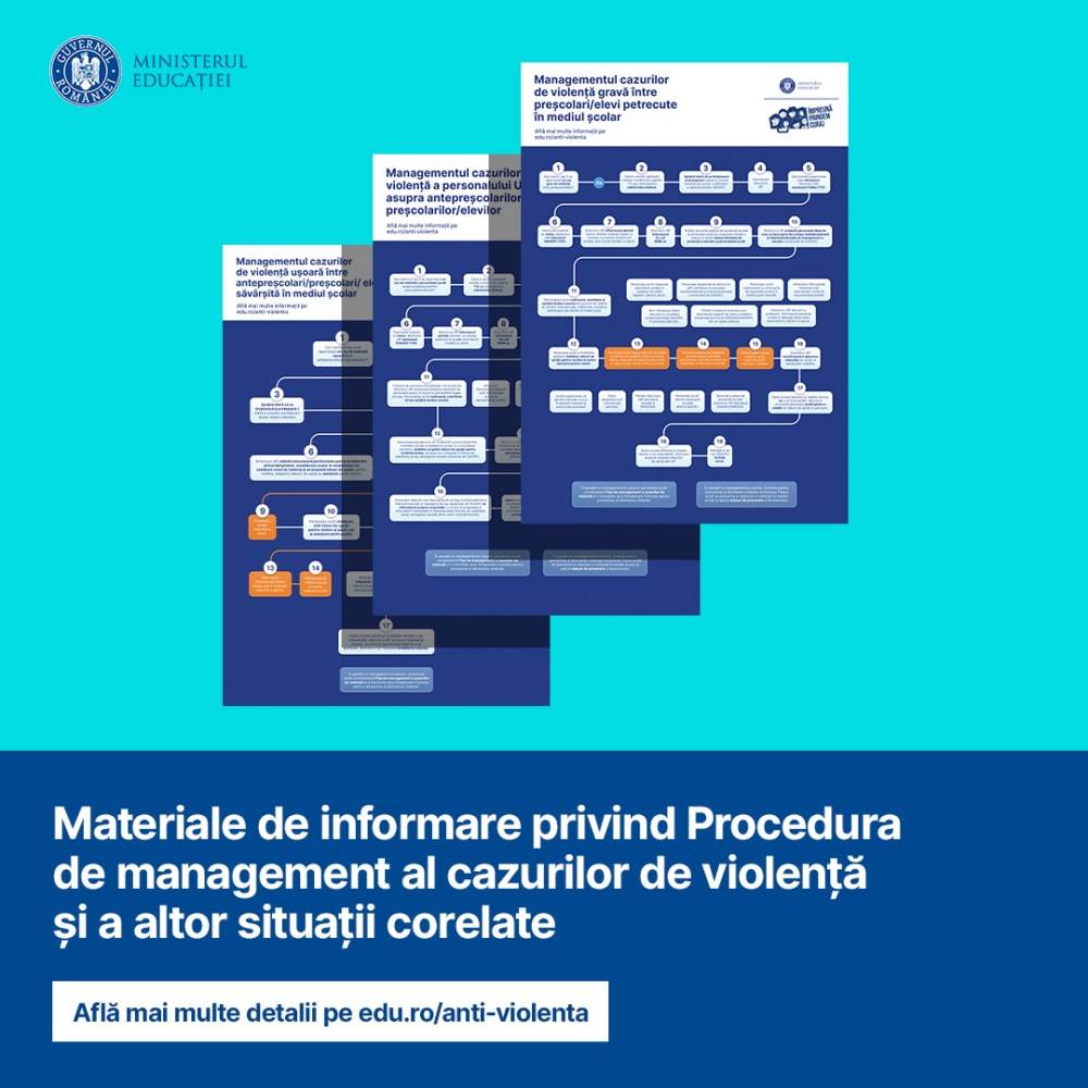 Ministerul Educaţiei a pus la dispoziţia şcolilor un pachet de infografice privind gestionarea cazurilor de violenţă