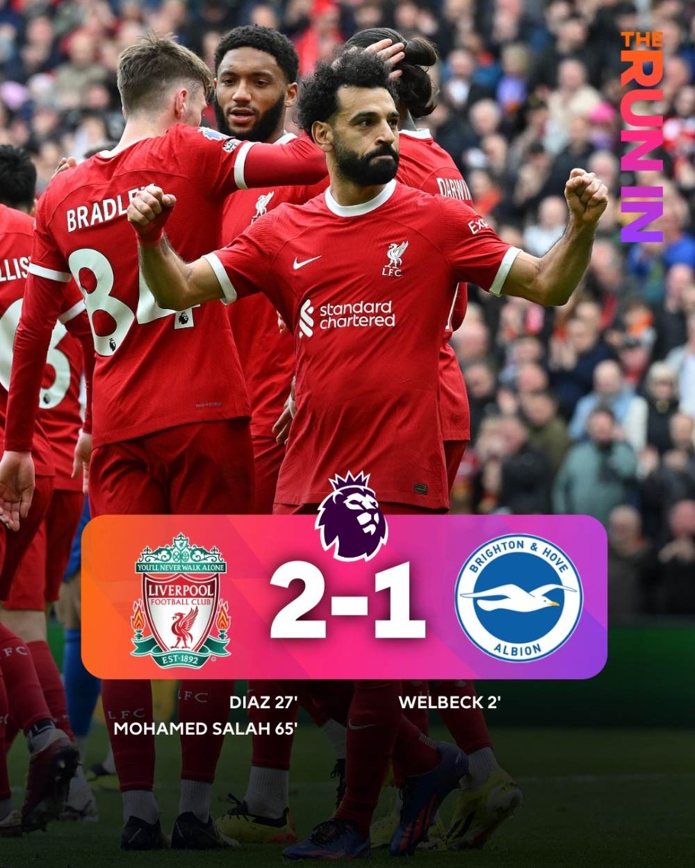 Premier League: Liverpool a învins Brighton cu 2-1, revenind de la 0-1