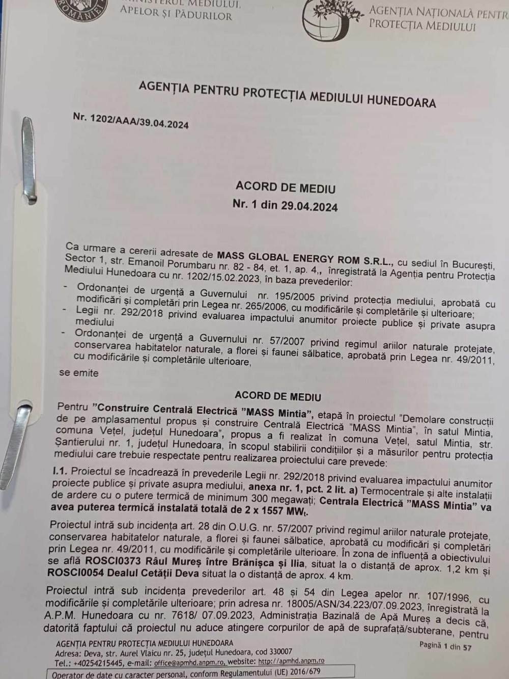 A fost emis Acordul de Mediu pentru noua Centrală de la Mintia, Hunedoara; investiţie de 1,4 miliarde euro