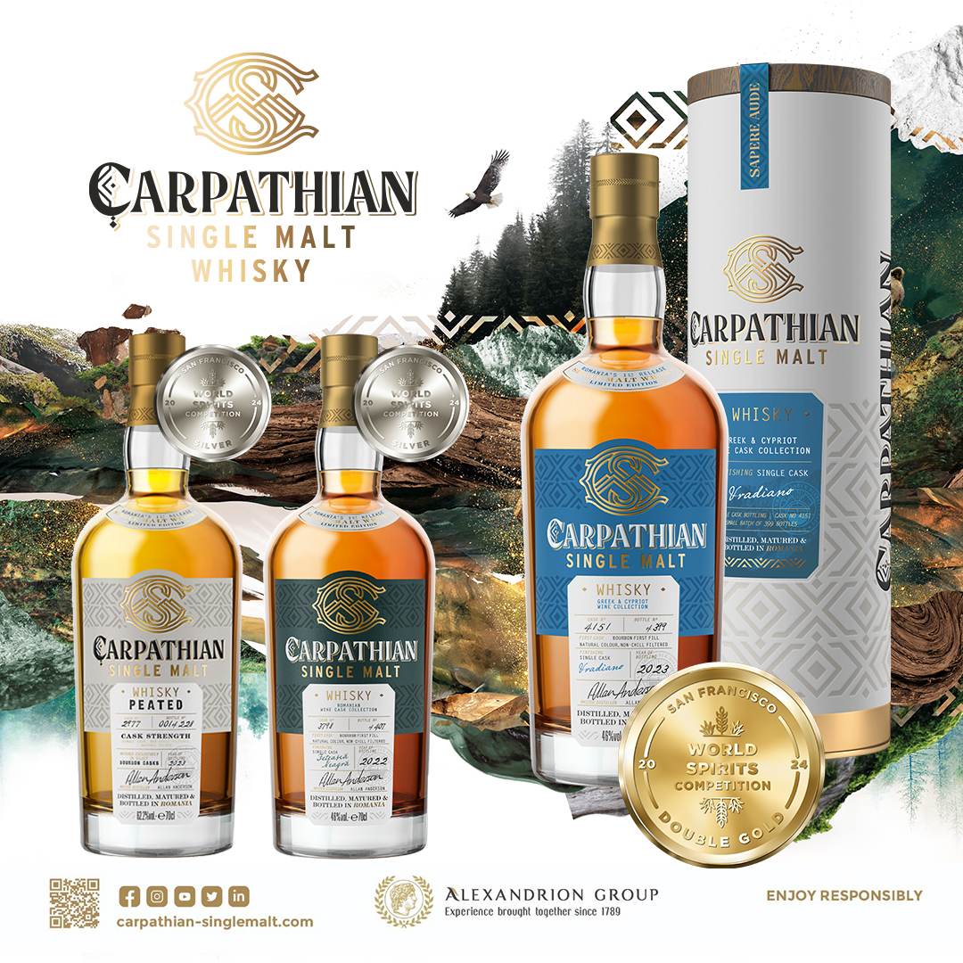 Carpathian Single Malt Whisky a câştigat o medalie de aur dublă cu un scor de 98 de puncte şi medalii de argint 