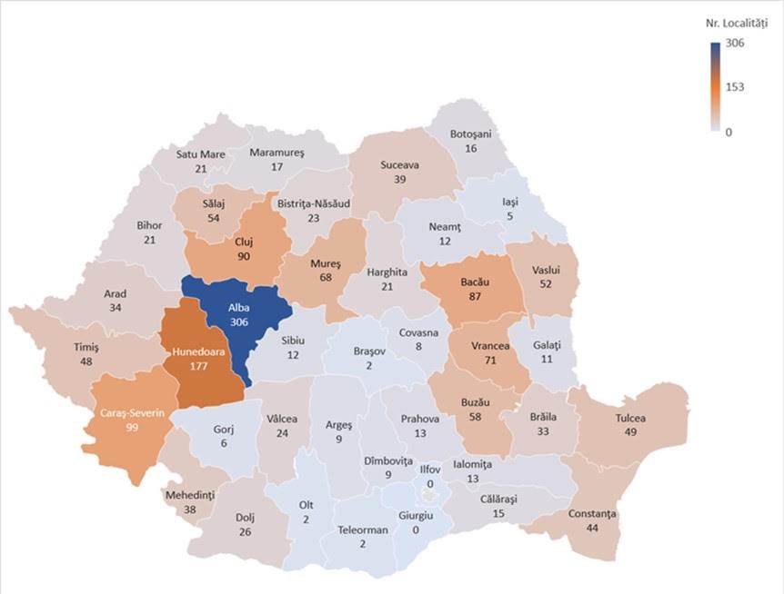 Acoperirea cu reţele fixe capabile să furnizeze internet de bandă largă în România, disponibilă sub formă de hartă