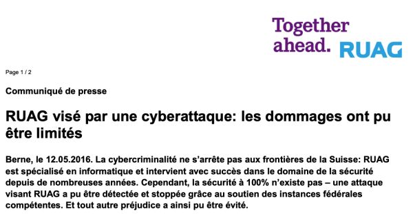 Cazul atacului cibernetic asupra RUAG Holding în 2016