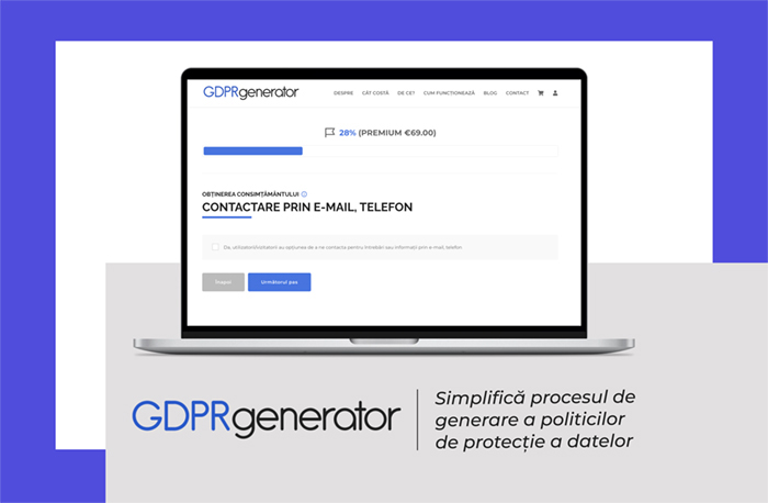 GDPRGenerator - platforma românească ce simplifică generarea politicilor de protecţie a datelor conform legislaţiei europene şi româneşti