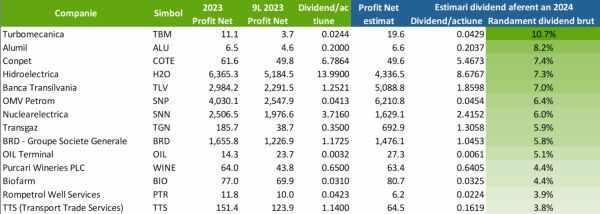 TradeVille: Turbomecanica, Alumil şi Conpet, în topul randamentelor dividendelor estimate pentru 2025